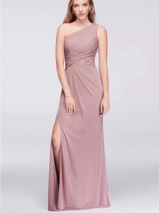 David's Bridal Dresses & Skirts - One-Shoulder Dusty Rose Evening Gown with Side Slit